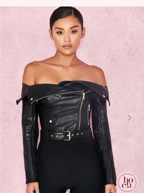 HOUSE OF CB ROMERA FAUX LEATHER VEGAN LEATHER TOP JACKET - Picture 2 of 11